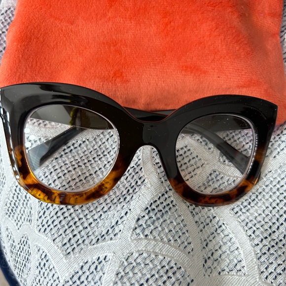 WOMEN FLASHY FASHIONABLE BLACK AND BROWN EYE GLASS FRAMES - Picture 2 of 3